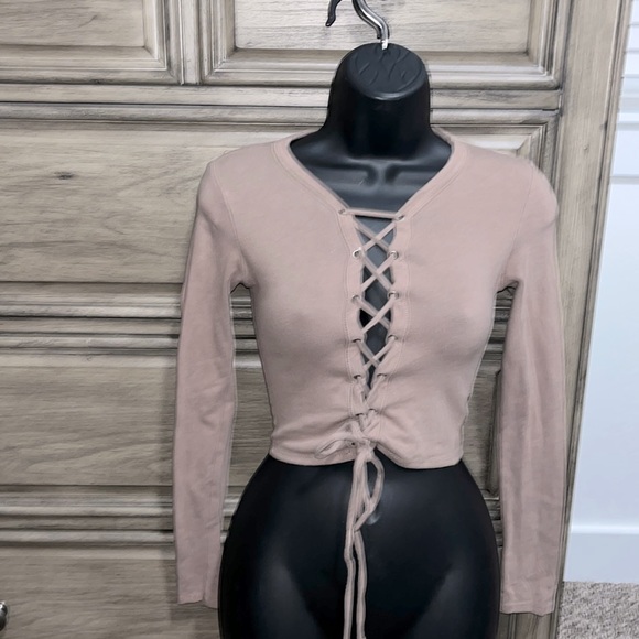 The Classic Tops - Lace Up Crop Long Sleeve